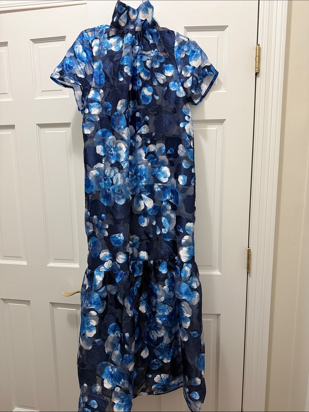 Blue Floral Sugarlips Long Cocktail Dress Size S